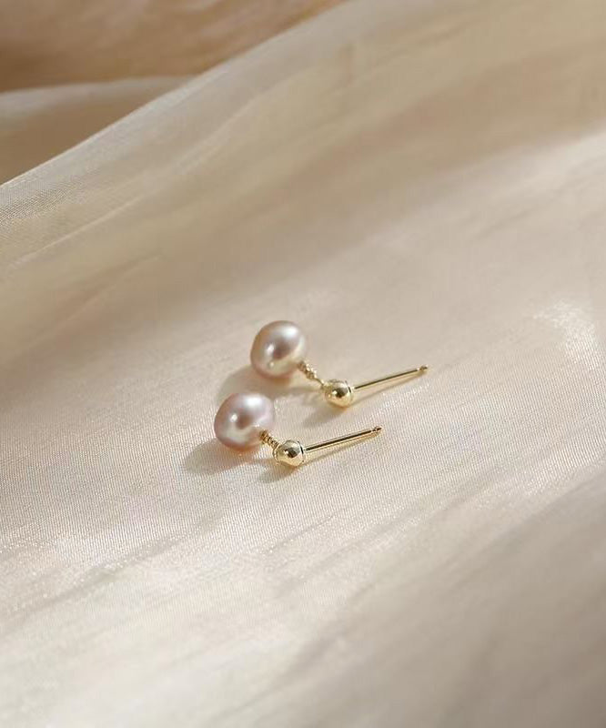 Brief Light Purple 14K Gold Pearl Drop Earrings