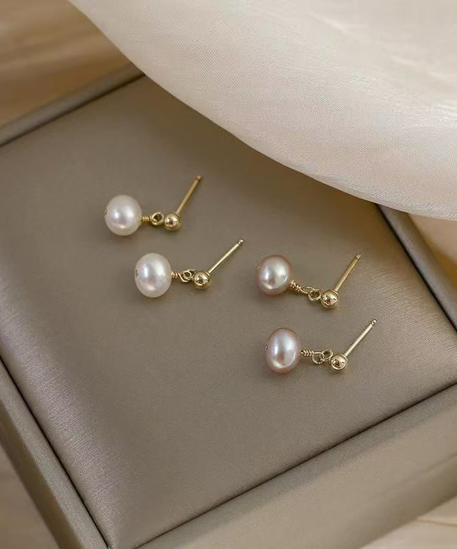 Brief Light Purple 14K Gold Pearl Drop Earrings