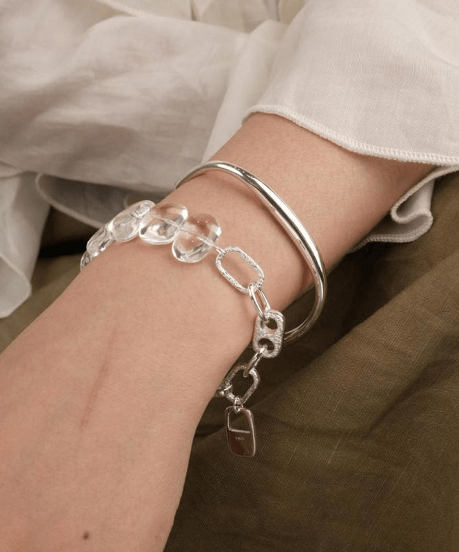 Brief Nude Sterling Silver Crystal Chain Bracelet