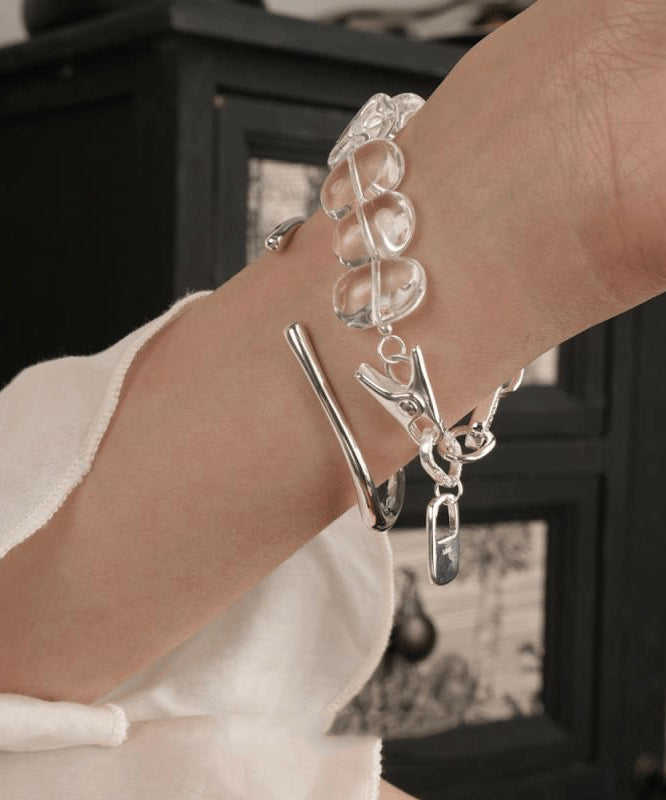 Brief Nude Sterling Silver Crystal Chain Bracelet