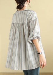 Brief Peter Pan Collar Striped Patchwork Top Long Sleeve