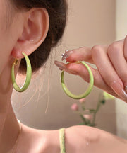 Brief Pink Alloy Drip Glaze Hoop Earrings