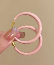 Brief Pink Alloy Drip Glaze Hoop Earrings
