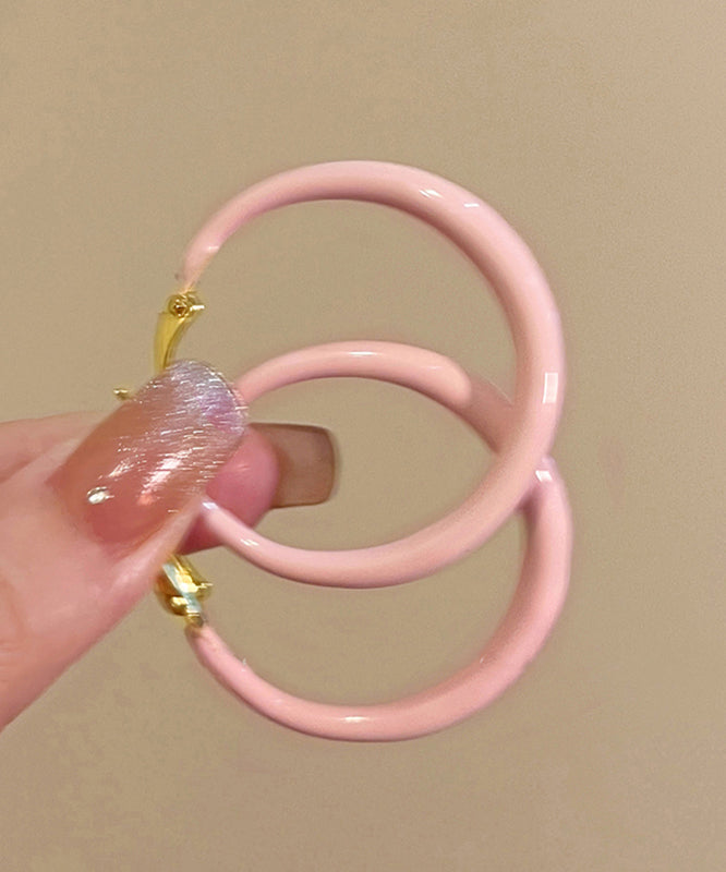 Brief Pink Alloy Drip Glaze Hoop Earrings