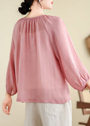 Brief Pink O-Neck Tops Puff Sleeve