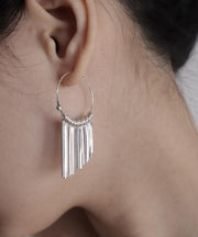 Brief Silk 925 Silver Waterfall Tassel Hoop Earrings