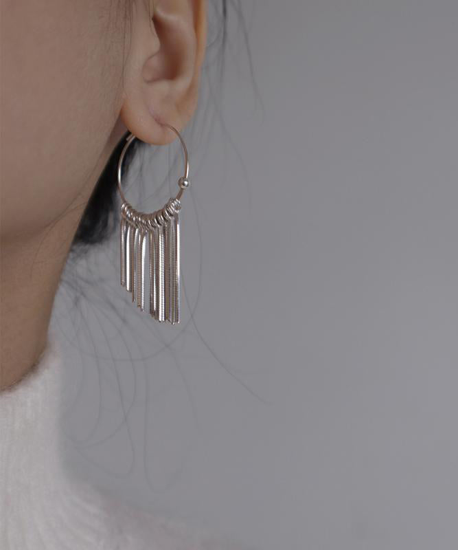 Brief Silk 925 Silver Waterfall Tassel Hoop Earrings