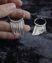 Brief Silk 925 Silver Waterfall Tassel Hoop Earrings