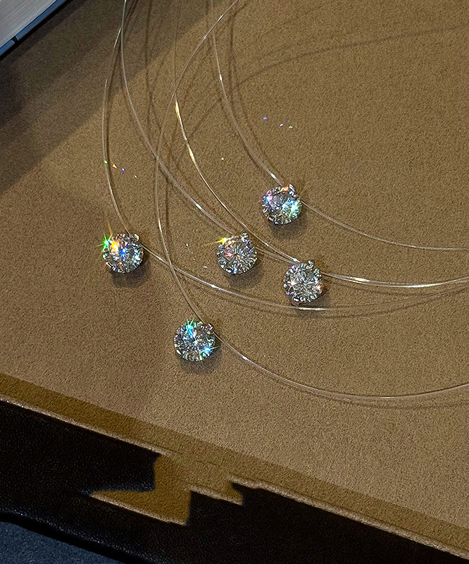 Brief Silk Alloy Zircon Fishing Line Pendant Necklace