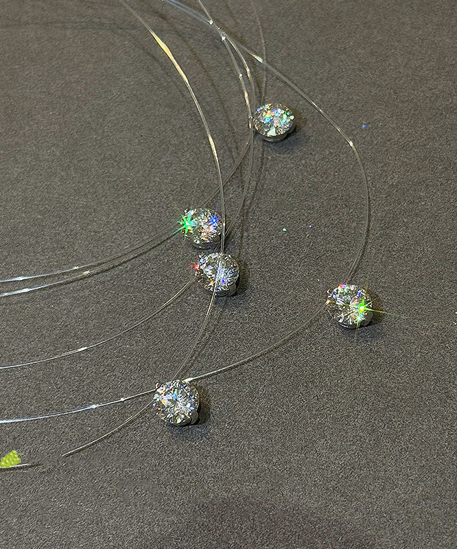 Brief Silk Alloy Zircon Fishing Line Pendant Necklace