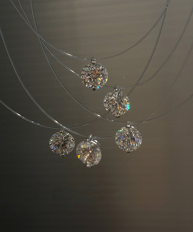 Brief Silk Alloy Zircon Fishing Line Pendant Necklace
