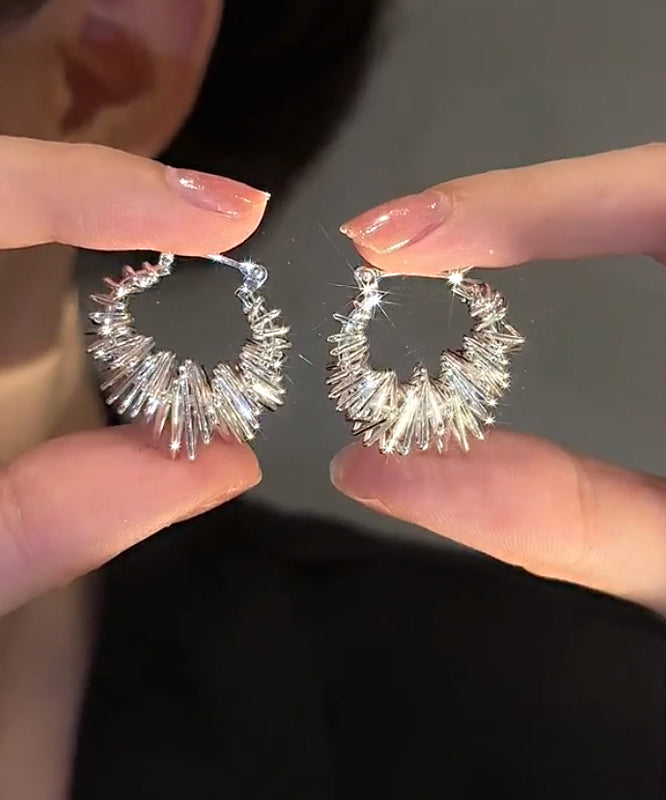 Brief Silk Copper Zircon Wrinkled Hoop Earrings