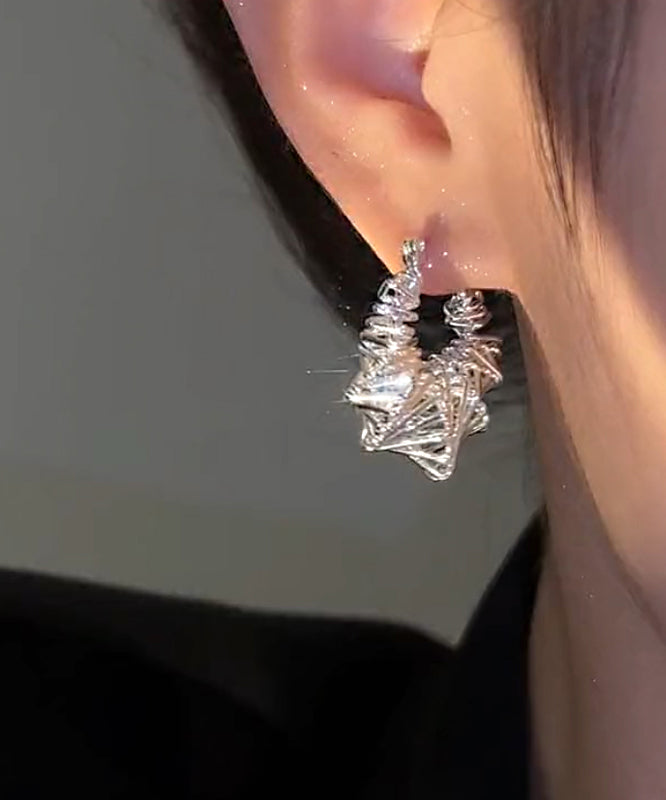 Brief Silk Copper Zircon Wrinkled Hoop Earrings