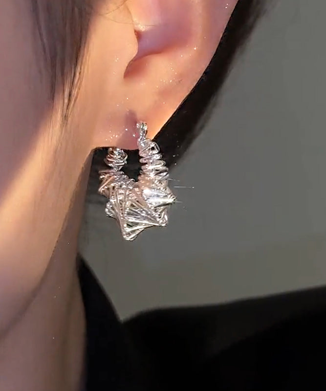 Brief Silk Copper Zircon Wrinkled Hoop Earrings