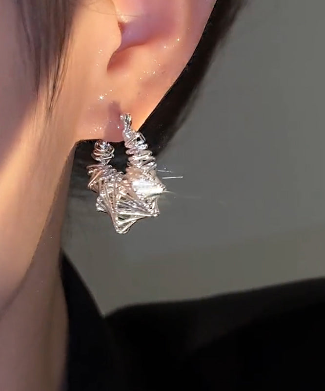 Brief Silk Copper Zircon Wrinkled Hoop Earrings