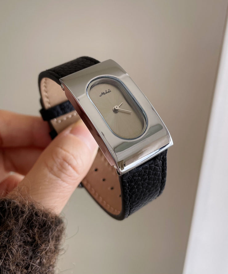 Brief Silk Leather Quartz Movement Rectangular Watches