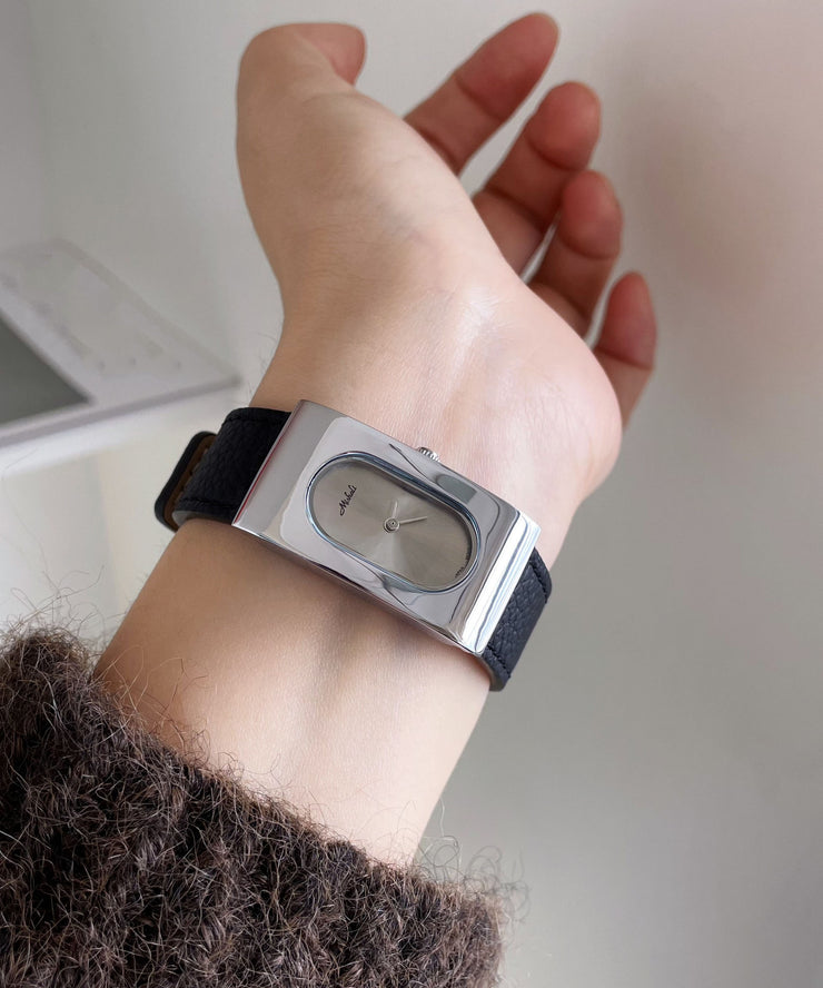 Brief Silk Leather Quartz Movement Rectangular Watches