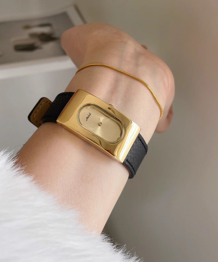 Brief Silk Leather Quartz Movement Rectangular Watches