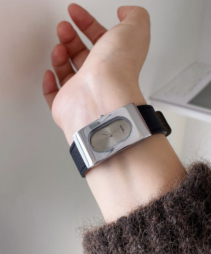 Brief Silk Leather Quartz Movement Rectangular Watches