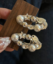 Brief Silk Metal Alloy Zircon Pearl Star A Pair Hairpin