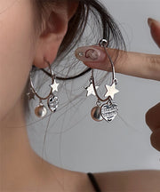 Brief Silk Metal Star Love Tassel Hoop Earrings