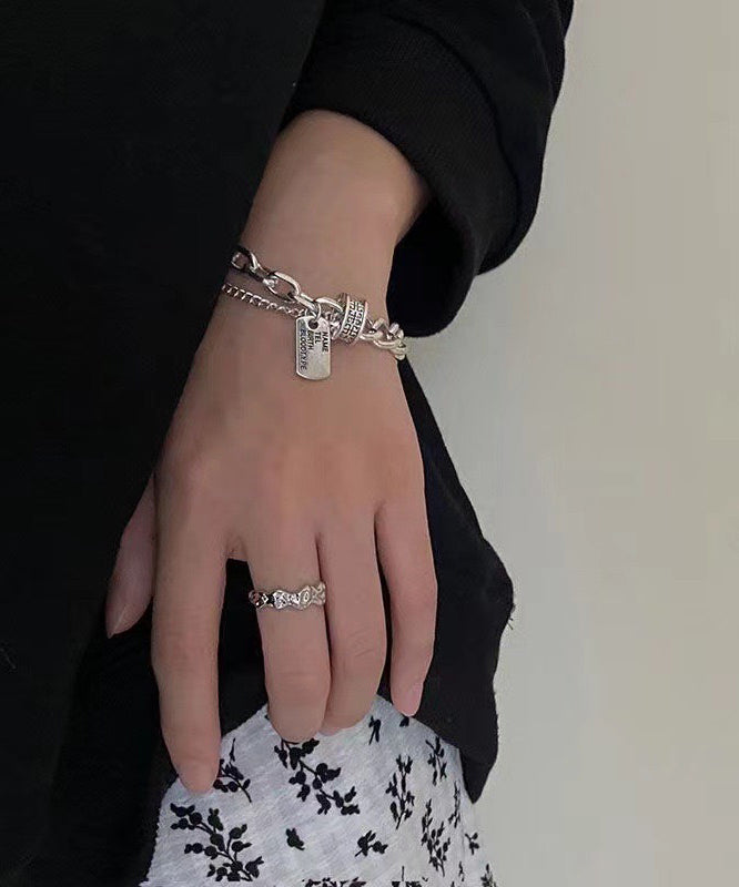 Brief Silk Stainless Steel Chain Graphic Charm Bracelet