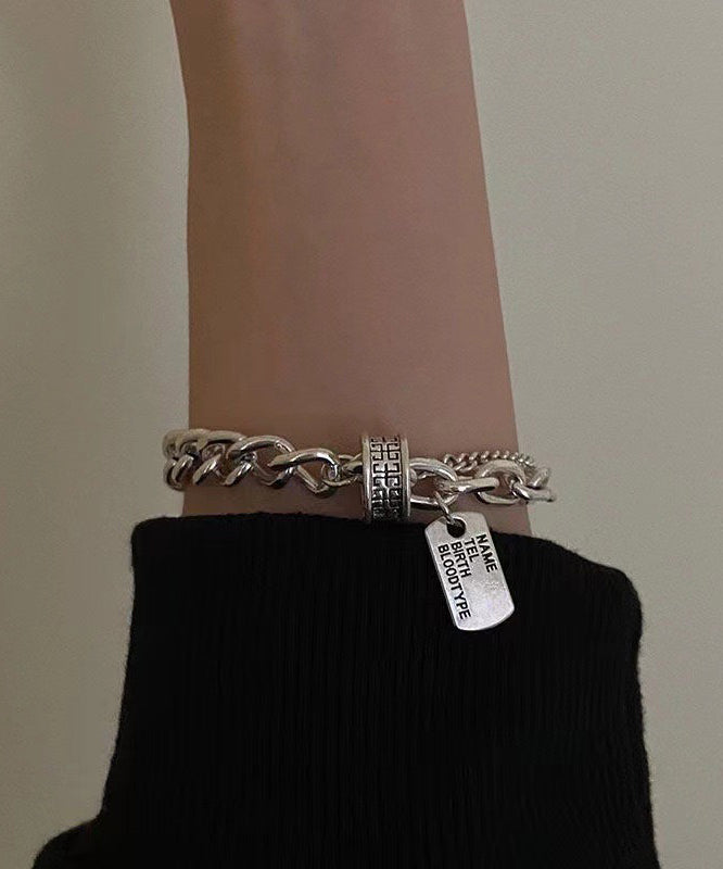 Brief Silk Stainless Steel Chain Graphic Charm Bracelet