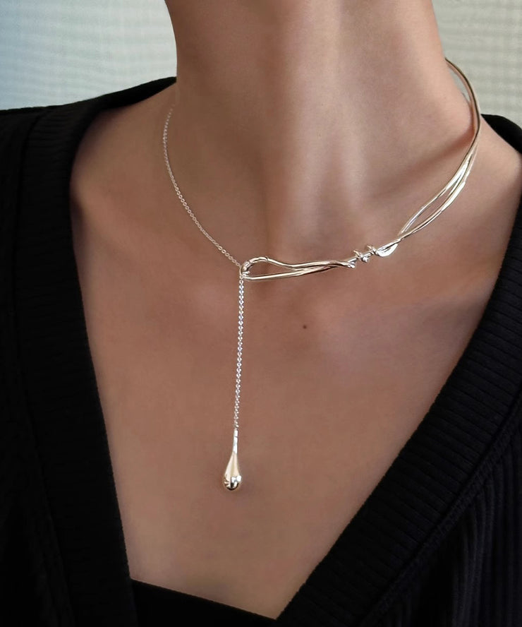 Brief Silk Stainless Steel Water Drop Pendant Necklace
