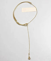 Brief Silk Stainless Steel Water Drop Pendant Necklace
