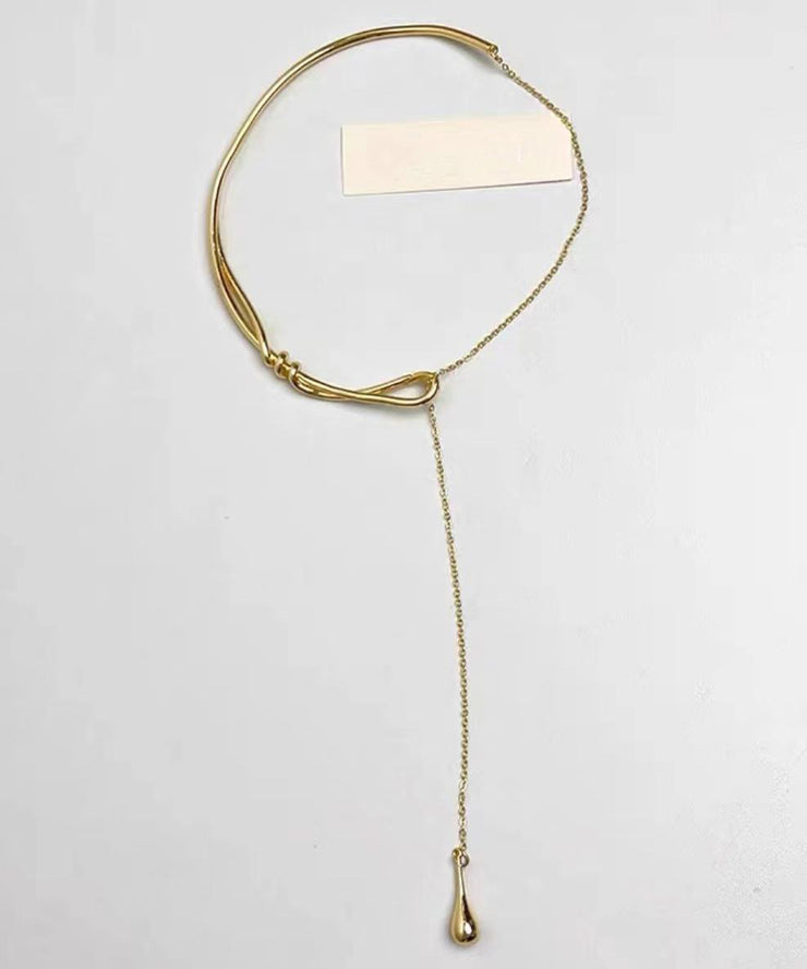 Brief Silk Stainless Steel Water Drop Pendant Necklace