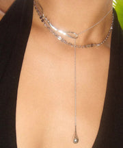Brief Silk Stainless Steel Water Drop Pendant Necklace