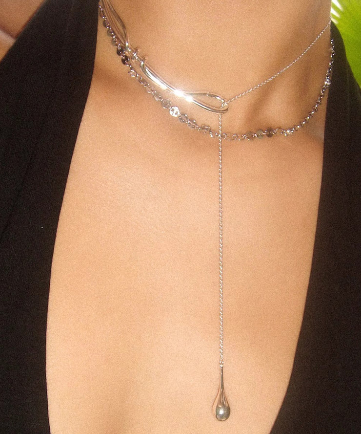 Brief Silk Stainless Steel Water Drop Pendant Necklace