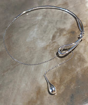 Brief Silk Stainless Steel Water Drop Pendant Necklace