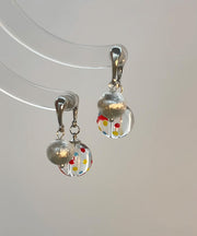 Brief Silk Sterling Silver Dot Frosted Hoop Earrings