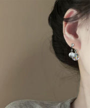 Brief Silk Sterling Silver Dot Frosted Hoop Earrings