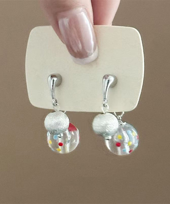 Brief Silk Sterling Silver Dot Frosted Hoop Earrings