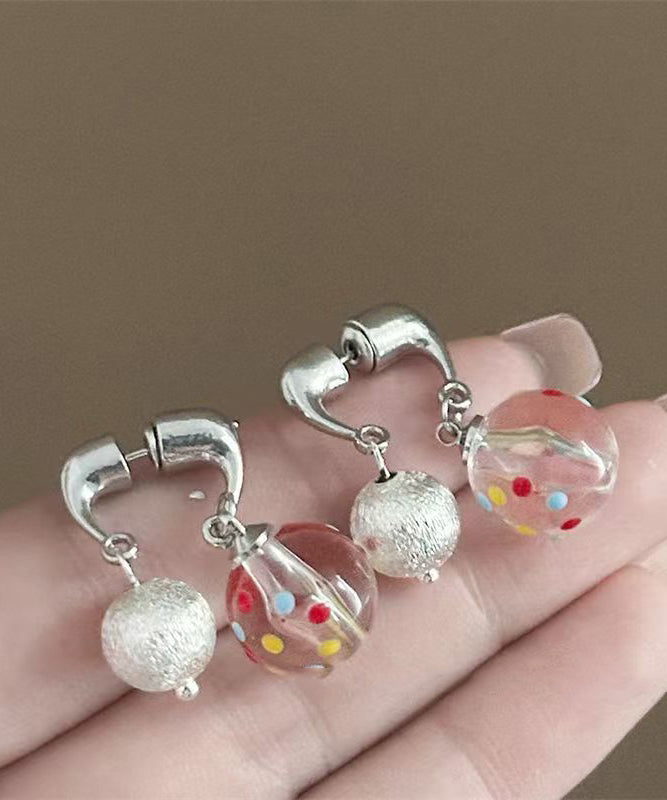 Brief Silk Sterling Silver Dot Frosted Hoop Earrings
