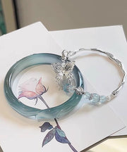 Brief Sterling Silver Zircon Jade Butterfly Bangle Two-Piece Set