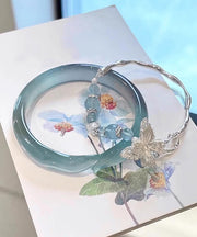 Brief Sterling Silver Zircon Jade Butterfly Bangle Two-Piece Set