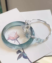 Brief Sterling Silver Zircon Jade Butterfly Bangle Two-Piece Set