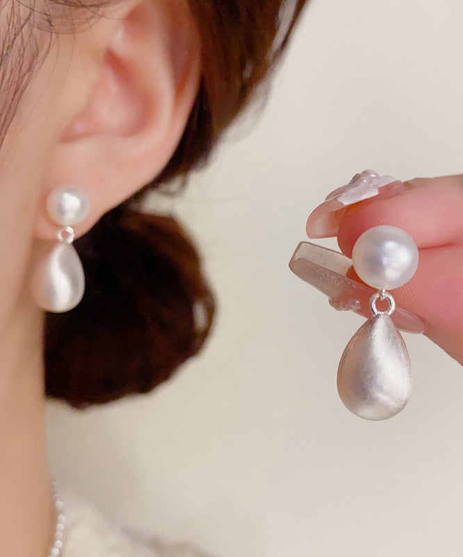 Brief White Copper Ovegild 14K Gold Pearl Drop Earrings