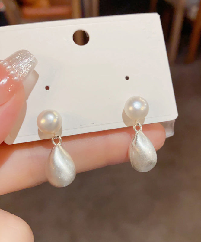 Brief White Copper Ovegild 14K Gold Pearl Drop Earrings