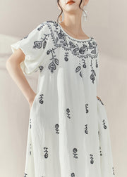 Brief White Embroidered Ruffled Patchwork Tassel Long Dress Summer