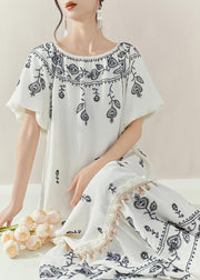 Brief White Embroidered Ruffled Patchwork Tassel Long Dress Summer