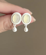 Brief White Metal Water Drop Tassel Drop Earrings