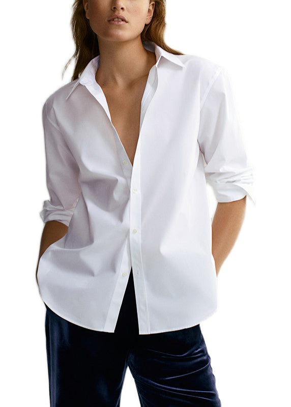 Brief White Peter Pan Collar Button Cotton Shirt Long Sleeve