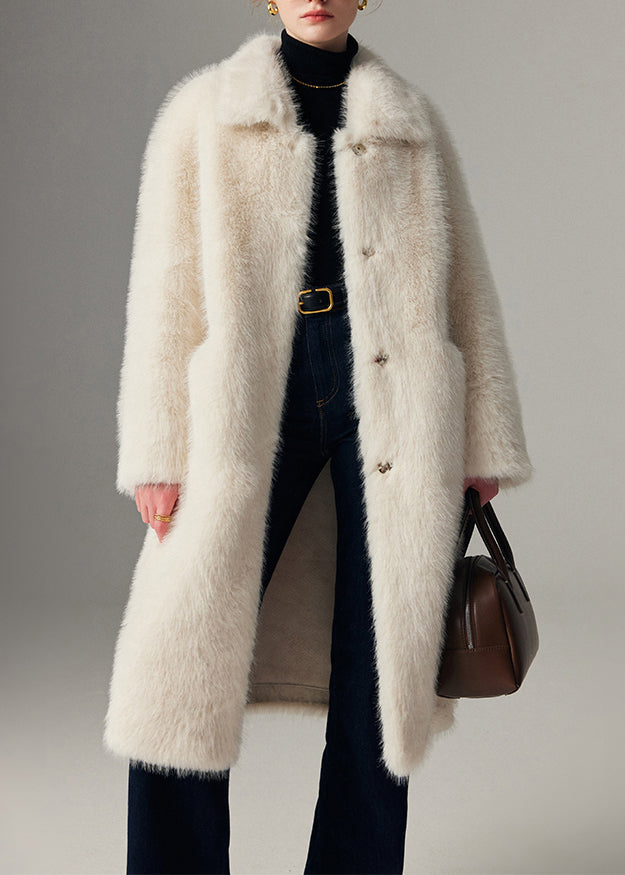 Brief White Peter Pan Collar Cozy Mink Velvet Maxi Coats Winter