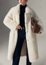 Brief White Peter Pan Collar Cozy Mink Velvet Maxi Coats Winter