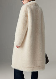 Brief White Peter Pan Collar Cozy Mink Velvet Maxi Coats Winter