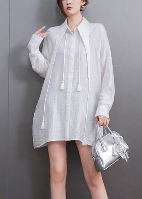 Brief White Peter Pan Collar Tassel Shirts Fall
